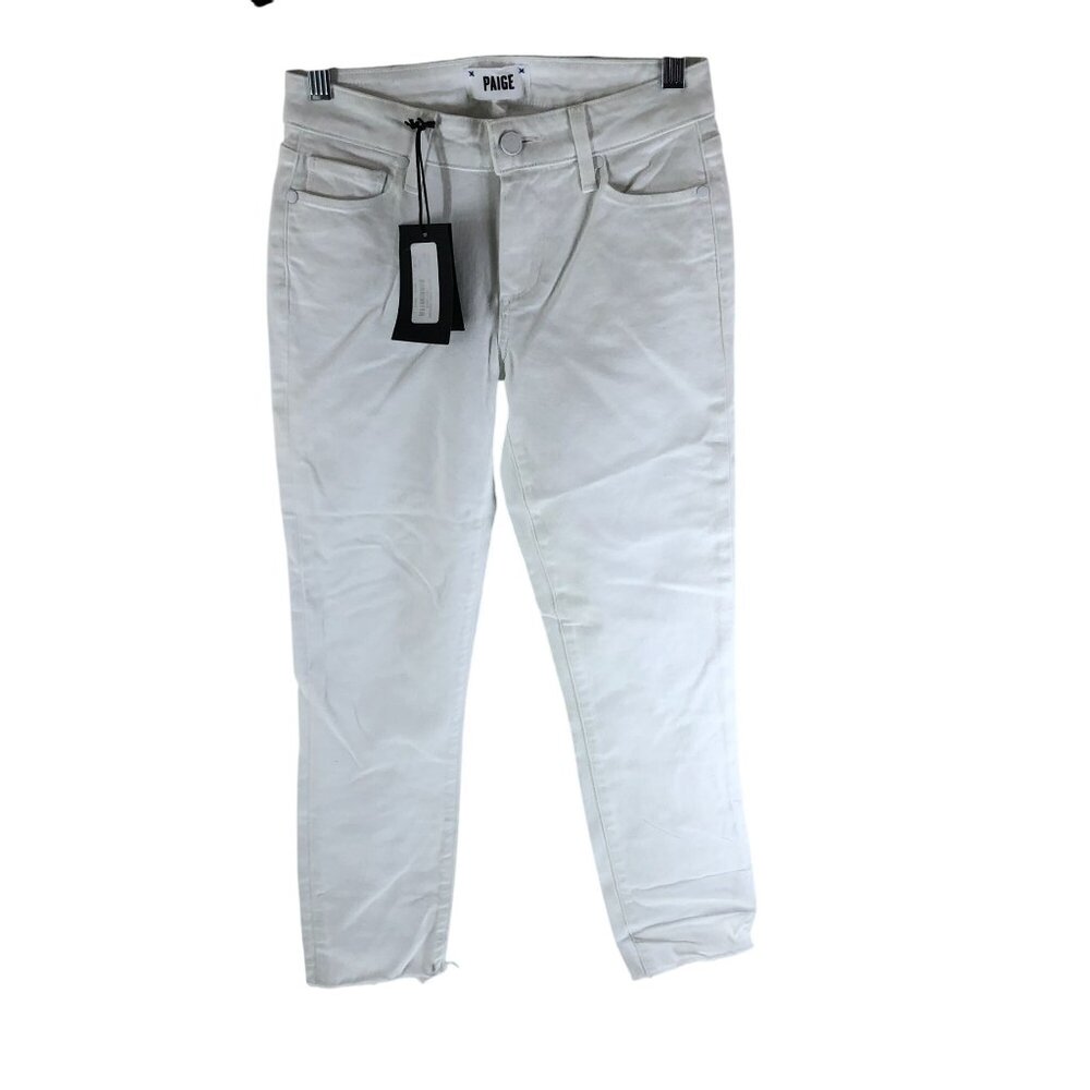 Paige Womens Skyline Skinny Crop Jeans Mid Rise Crisp White Denim 24